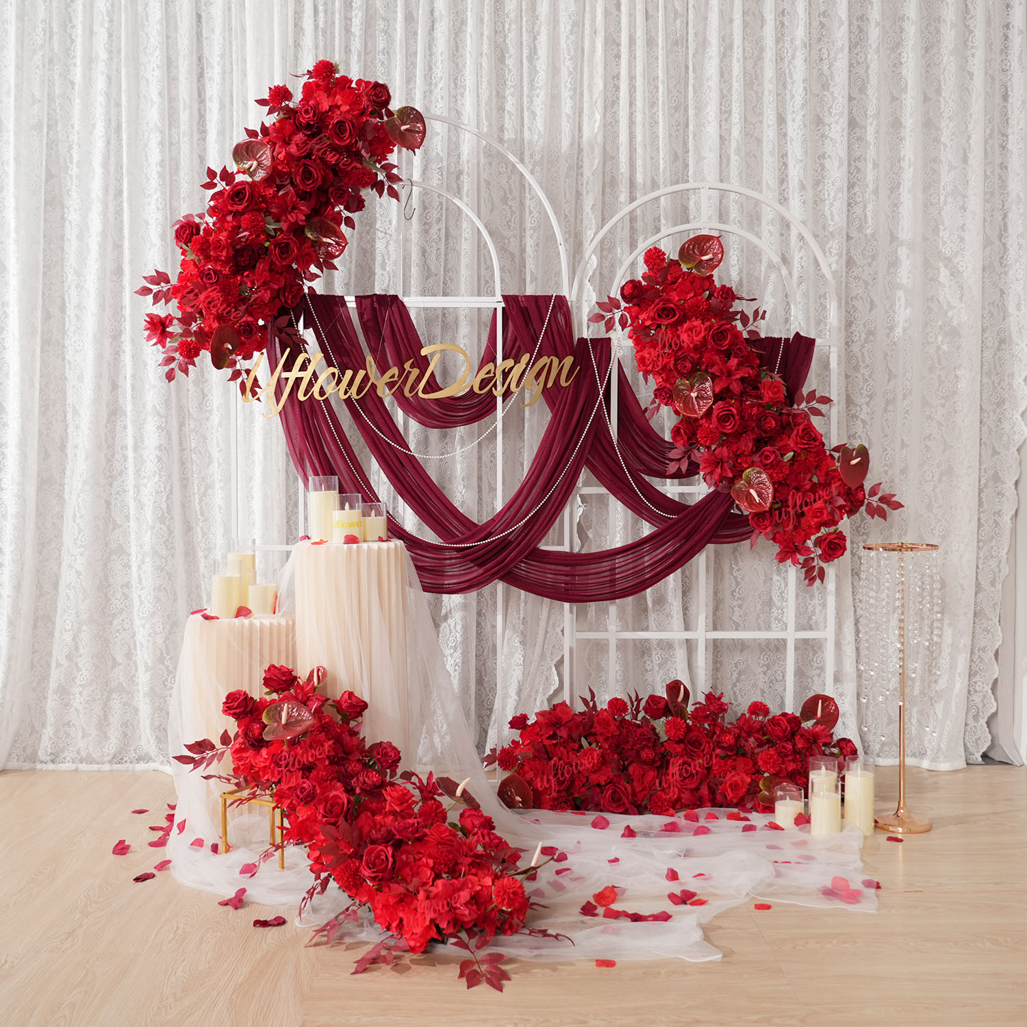 Uflower الأحمر زهرة صف الزفاف  - مراجعة Photography Graduation وسعره