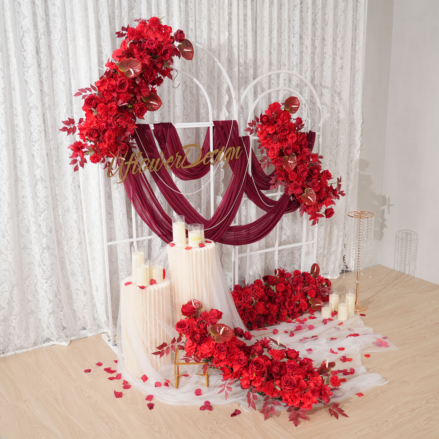Uflower الأحمر زهرة صف الزفاف  - مراجعة Photography Graduation وسعره