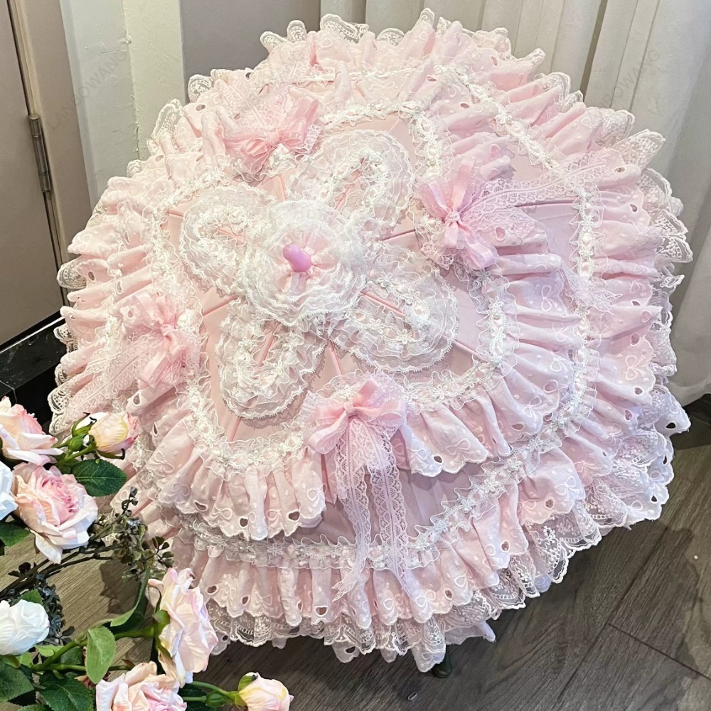 مظلة دانتيل وردية مزينة بالزهو - مراجعة Photography Wedding وسعره